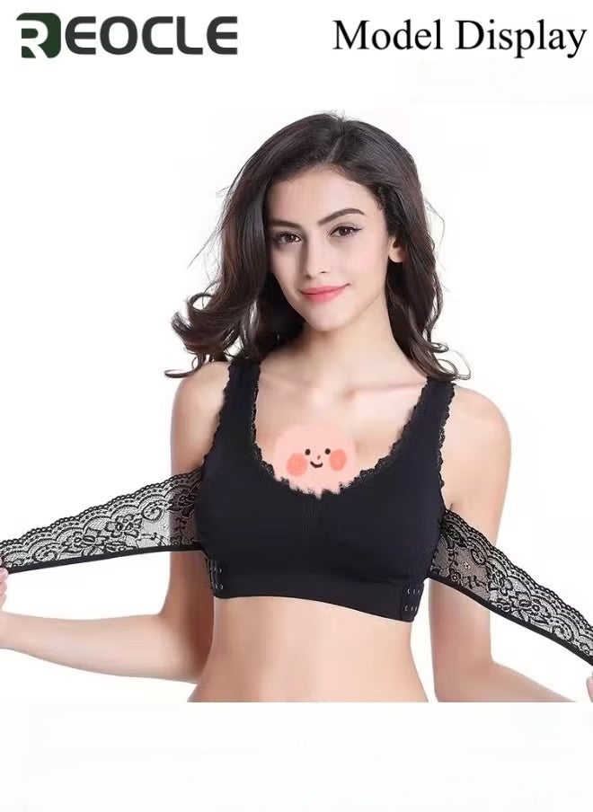 REOCLE Women's Front Cross Side Buckle Lace Bras Sports Bras Comfy Corset Bra Wireless Push Up Seamless Bra - Image 2