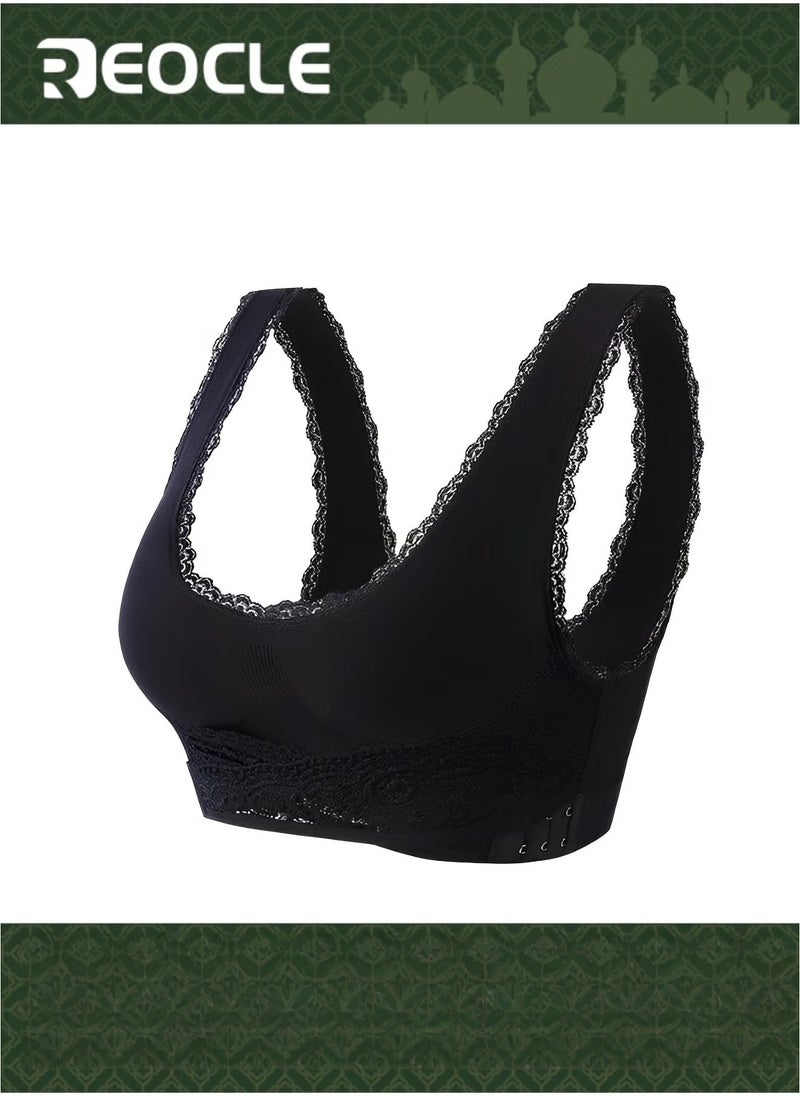 REOCLE Women's Front Cross Side Buckle Lace Bras Sports Bras Comfy Corset Bra Wireless Push Up Seamless Bra - Image 1