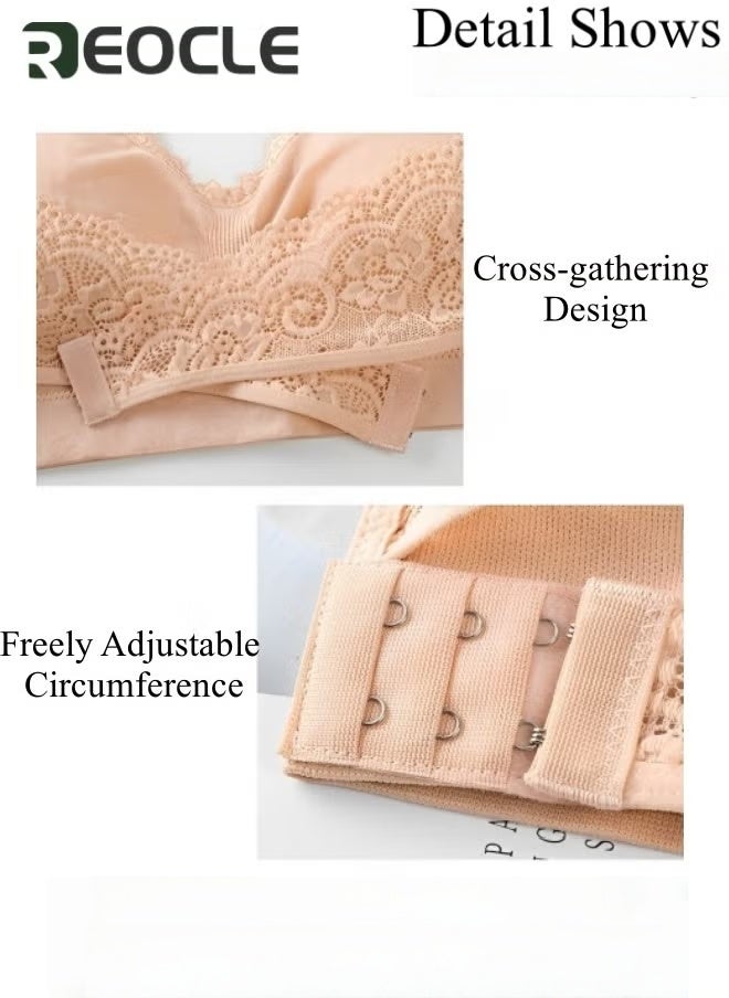 REOCLE Women's Front Cross Side Buckle Lace Bras Sports Bras Comfy Corset Bra Wireless Push Up Seamless Bra - Image 5