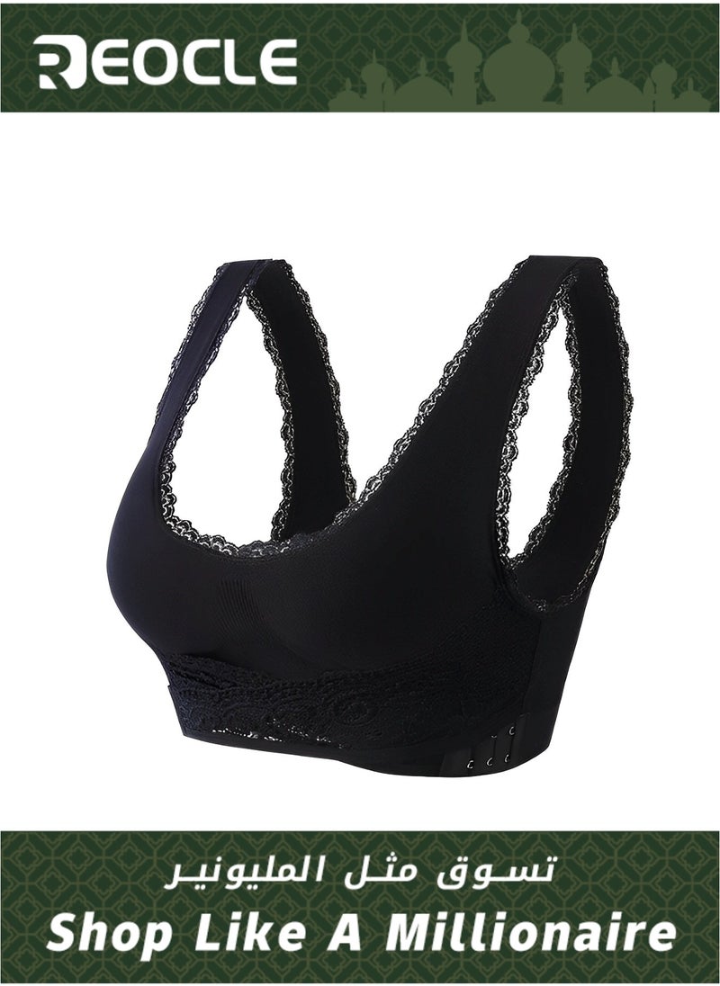 REOCLE - Women's Front Cross Side Buckle Lace Bras Sports Bras Comfy Corset Bra Wireless Push Up Seamless Bra - Image 1