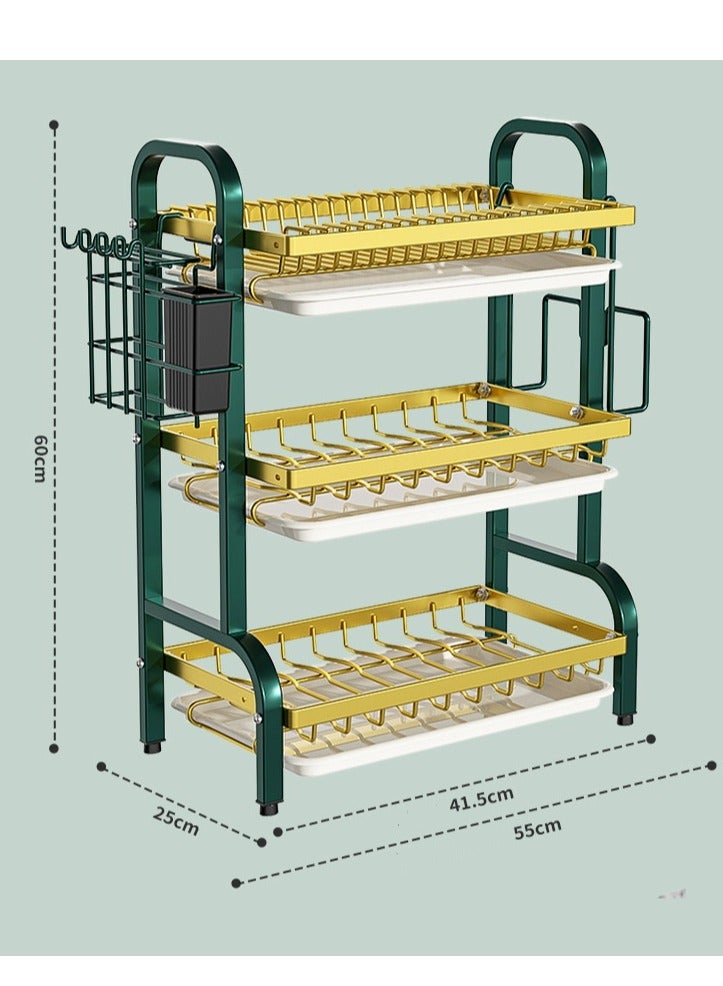 Tanwer Green three-layer tableware drying rack for kitchen use - Image 3