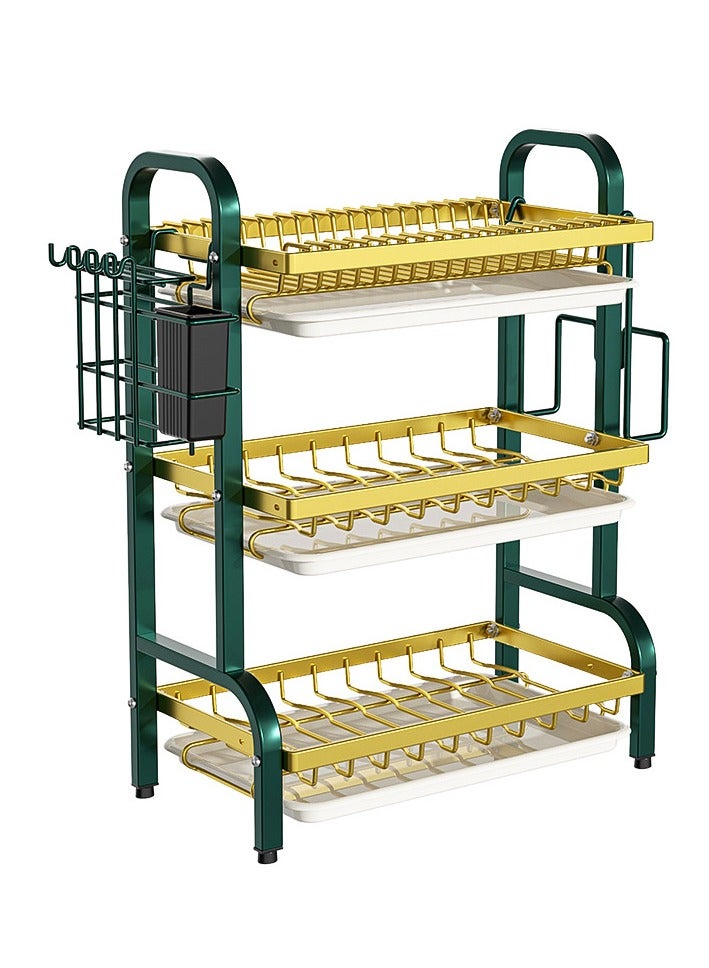 Tanwer Green three-layer tableware drying rack for kitchen use - Image 2