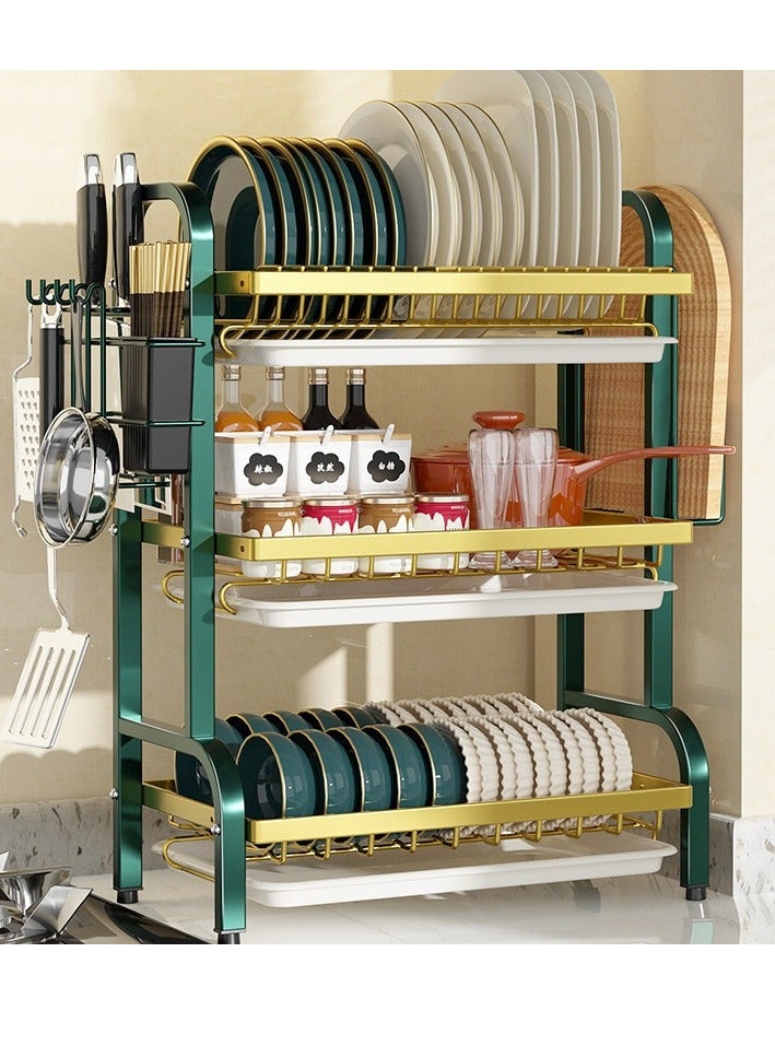 Tanwer Green three-layer tableware drying rack for kitchen use - Image 1