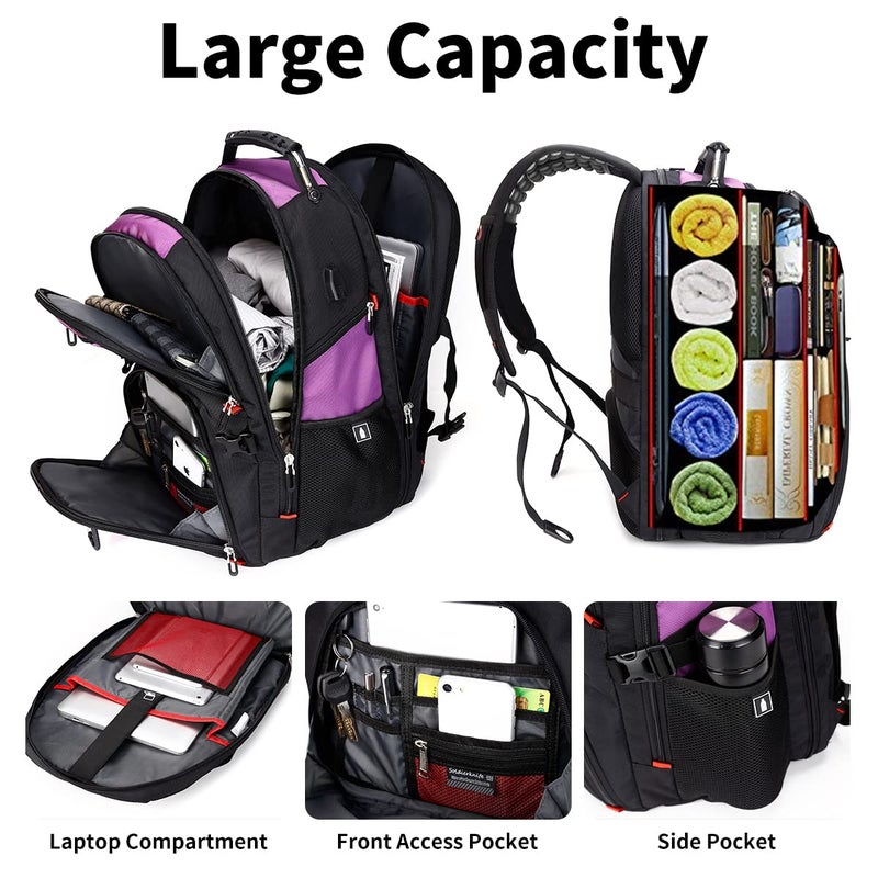 SHRRADOO Extra Large 50L Travel Laptop Backpack with USB Charging Port, College High School Backpack Airline Approved Business Work Bag Fit 17 Inch Laptops for Men Women,Purple - Image 5