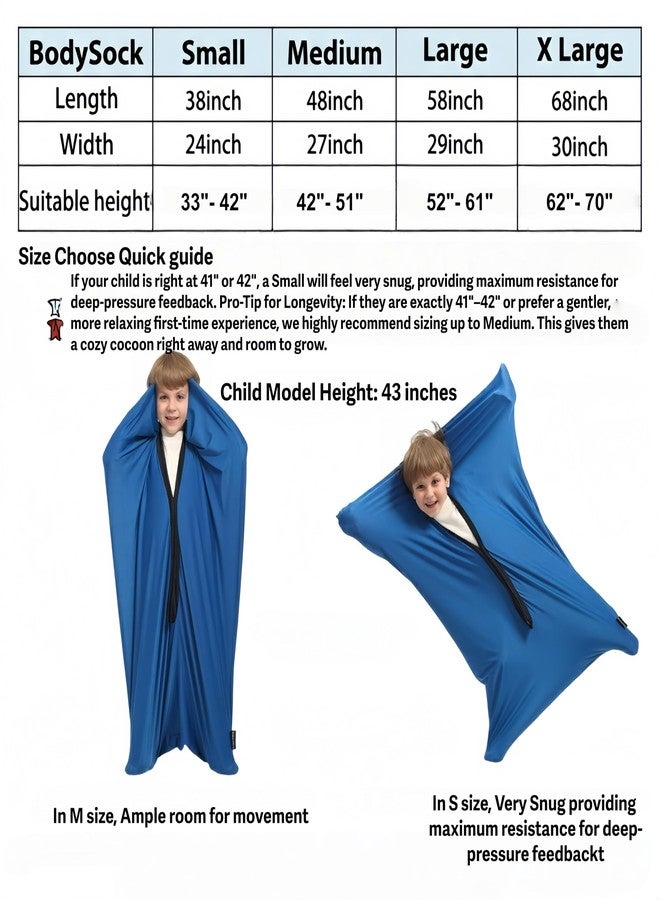 Hugsmiling Sensory Body Sock for Kids, Small Compression Sack 24 * 38 inch, Good for Height 33" ~ 42", Perfect for Sensory Seeking (Classic Blue) - Image 3