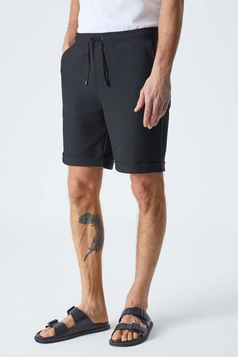جريميلانج Ardian Men's Comfort Fit Pocket Drawstring Elastic Waist Black Shorts & Bermuda