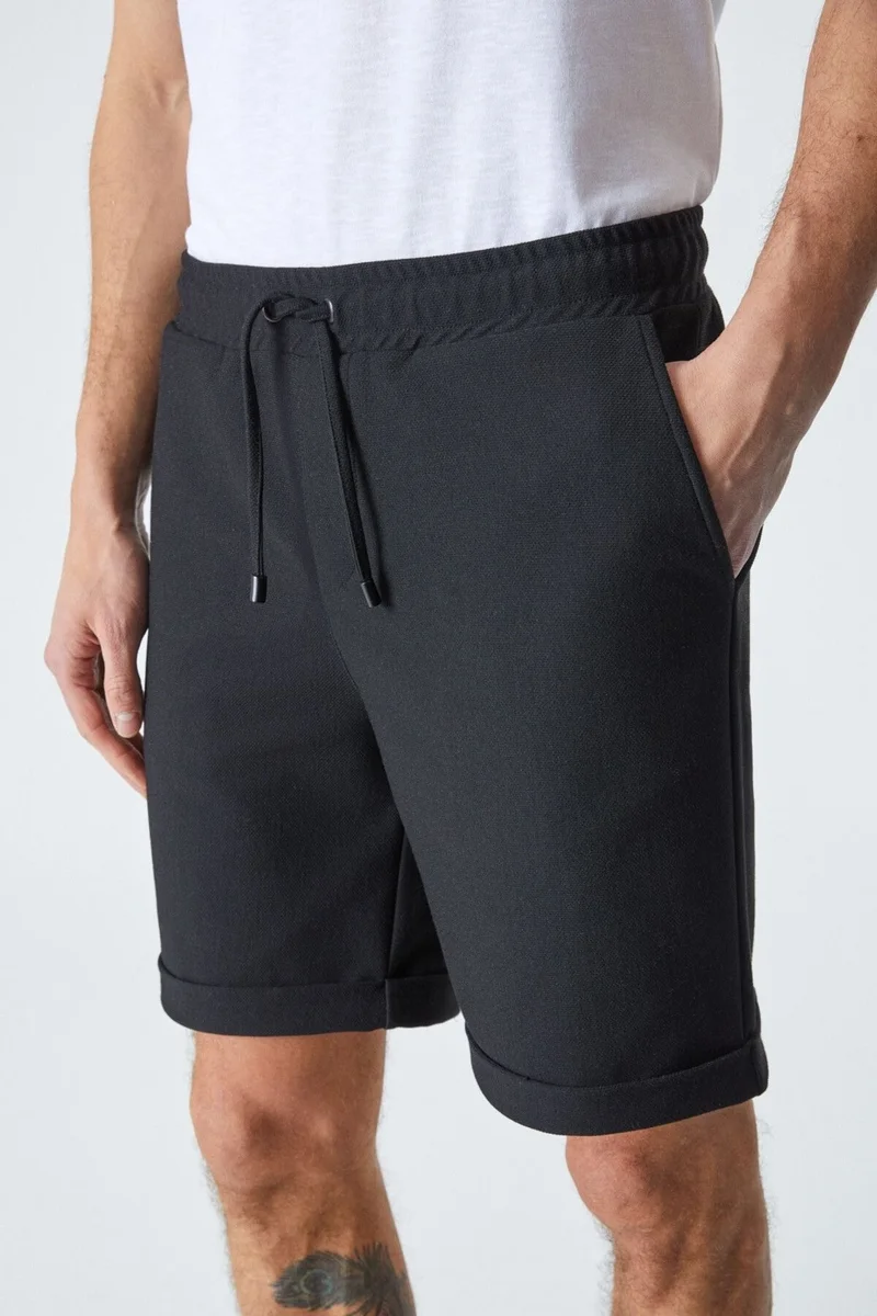 جريميلانج Ardian Men's Comfort Fit Pocket Drawstring Elastic Waist Black Shorts & Bermuda