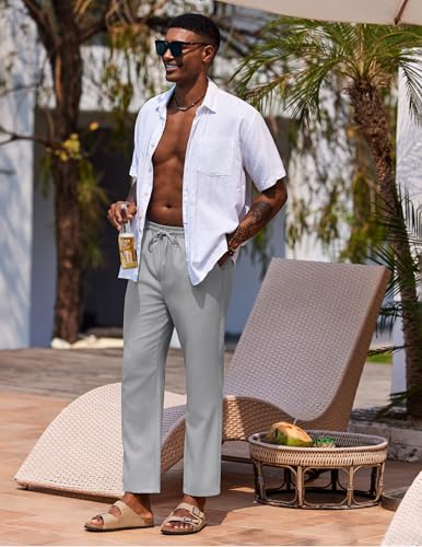 COOFANDY Mens Linen Casual Pants Lightweight Drawstring Beach Pants Elastic Waist Cropped Pants - Image 2