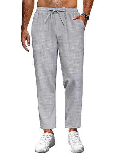 COOFANDY Mens Linen Casual Pants Lightweight Drawstring Beach Pants Elastic Waist Cropped Pants - Image 1