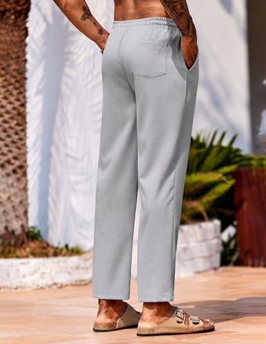 COOFANDY Mens Linen Casual Pants Lightweight Drawstring Beach Pants Elastic Waist Cropped Pants - Image 4