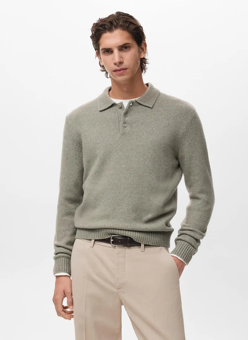 Mango Man Knitted wool blend polo sweater