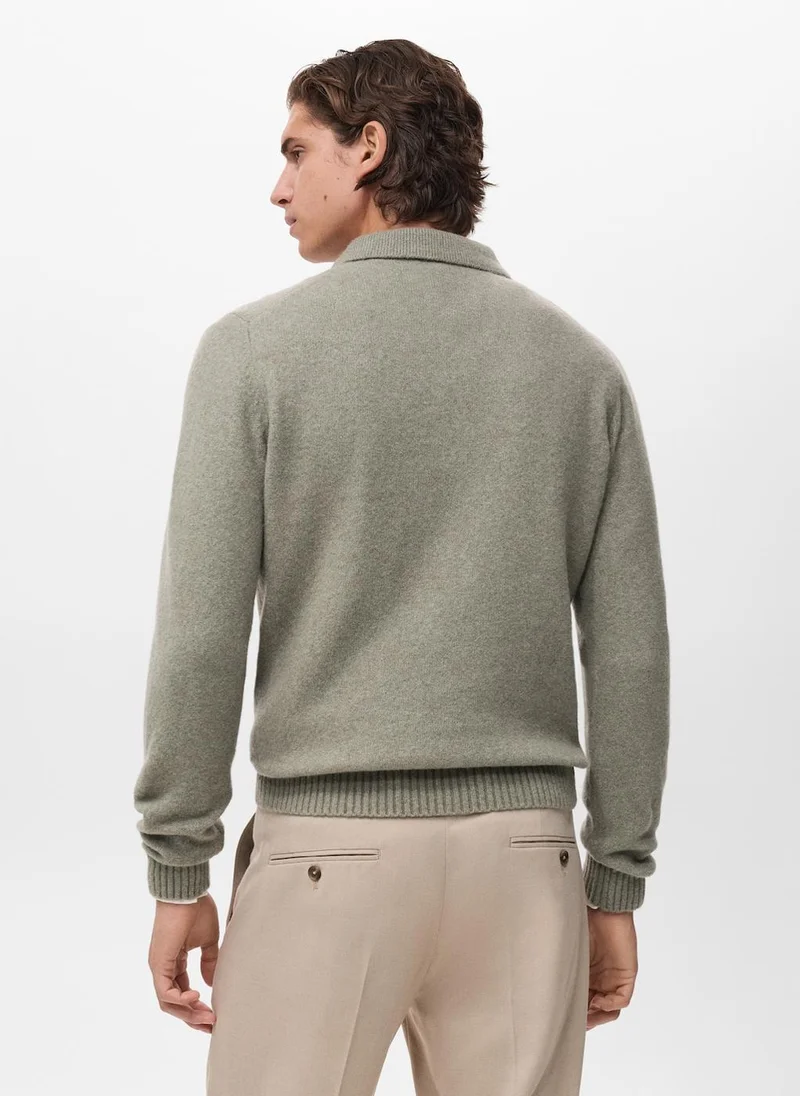 Mango Man Knitted wool blend polo sweater