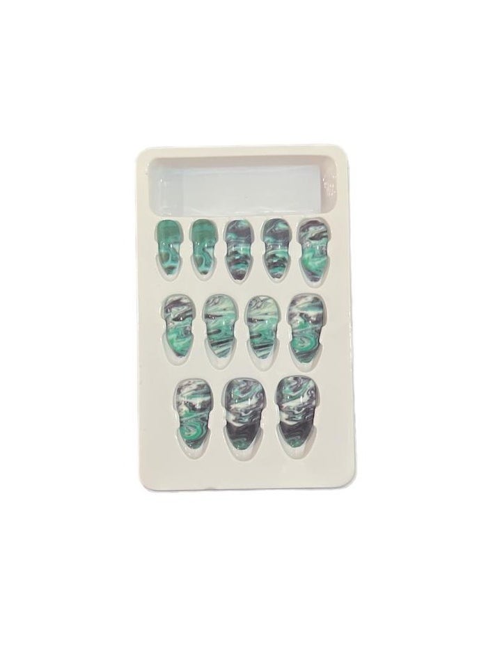 12 pcs False Nails with 12 pcs Nail Glue - MultiColor