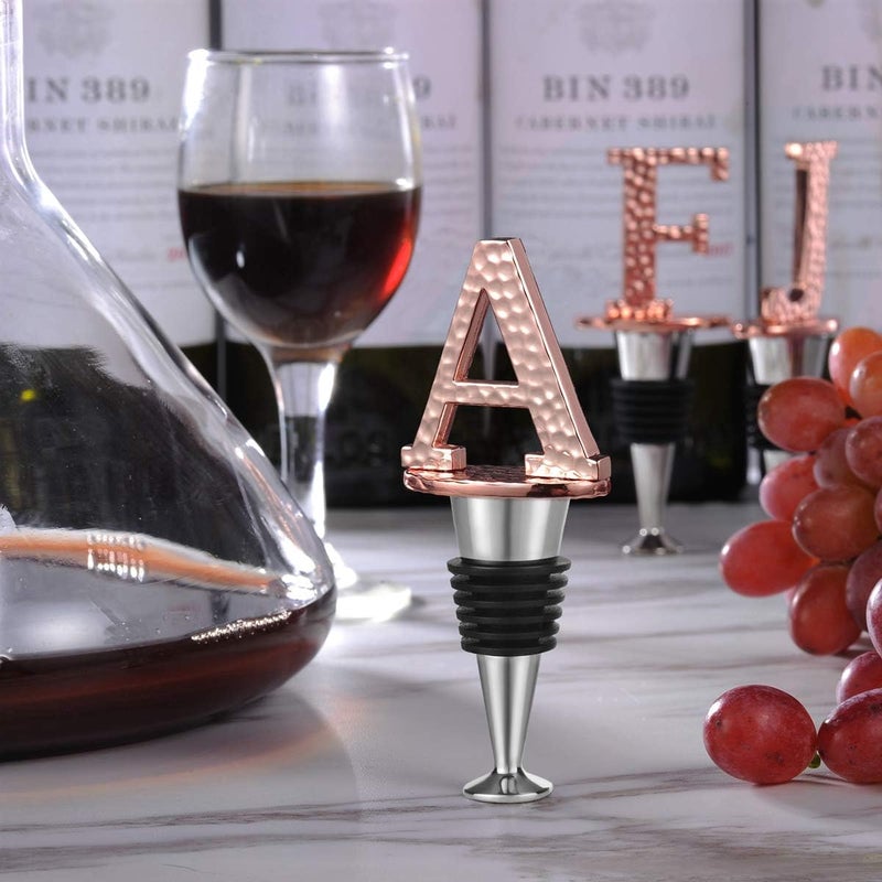 Miicol Wine Stopper, Prosecco Topper, Personalised Champagne Stopper, Rose Gold Wine Bottle Accessories, Wine Lovers Gift, Monogram Gift, Letter A - Image 3