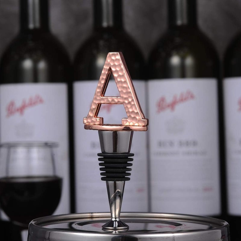Miicol Wine Stopper, Prosecco Topper, Personalised Champagne Stopper, Rose Gold Wine Bottle Accessories, Wine Lovers Gift, Monogram Gift, Letter A - Image 2