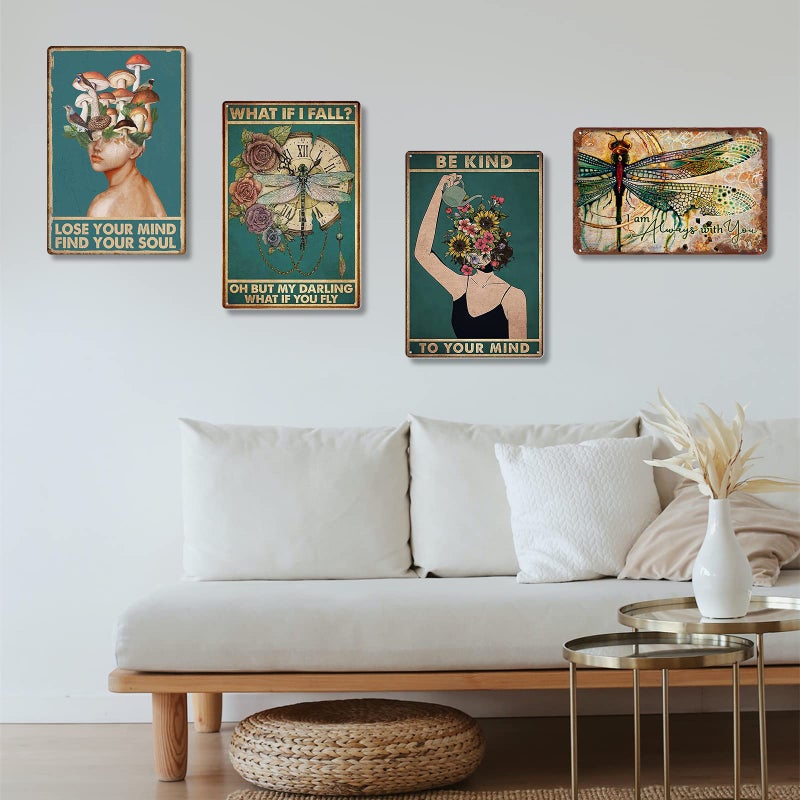 Fmcmly Be Kind to Your Mind Vintage Tin Signs Hippie Boho Wall Art Encouragement Gifts for Women Home Office Bedroom Living Room Cafes Wall Decor 8x12 Inch - Image 4