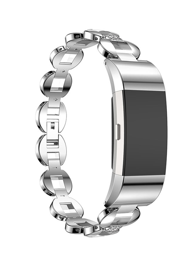 Replacement Watch Band For Fitbit Charge 2 Silver/White - Image 4