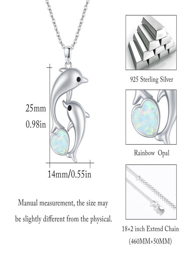 Cuoka Opal Heart Dolphin Necklace 925 Sterling Silver Mothers Day Gifts For Women Necklace Chains (Moonstone Heart Dolphin Necklace) - Image 2