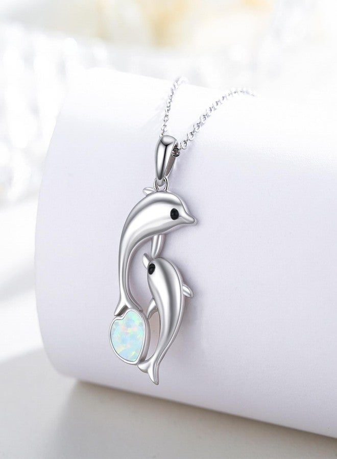 Cuoka Opal Heart Dolphin Necklace 925 Sterling Silver Mothers Day Gifts For Women Necklace Chains (Moonstone Heart Dolphin Necklace) - Image 3