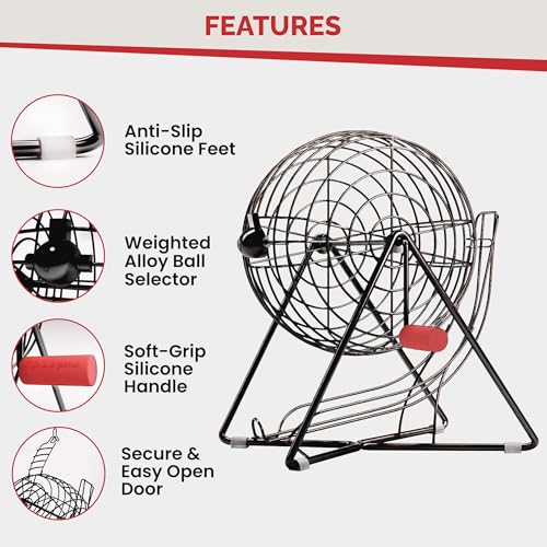 MR CHIPS 11" (Inch) Tall Professional Bingo Set with Steel Cage, Everlasting 7/8” Balls, Master Board for Balls - Mysterious Black Color - Image 3