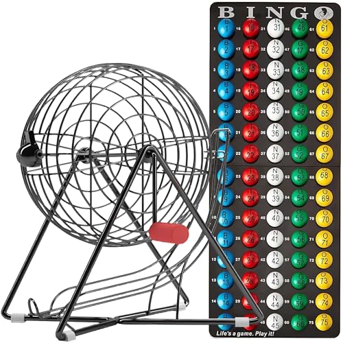 MR CHIPS 11" (Inch) Tall Professional Bingo Set with Steel Cage, Everlasting 7/8” Balls, Master Board for Balls - Mysterious Black Color - Image 1
