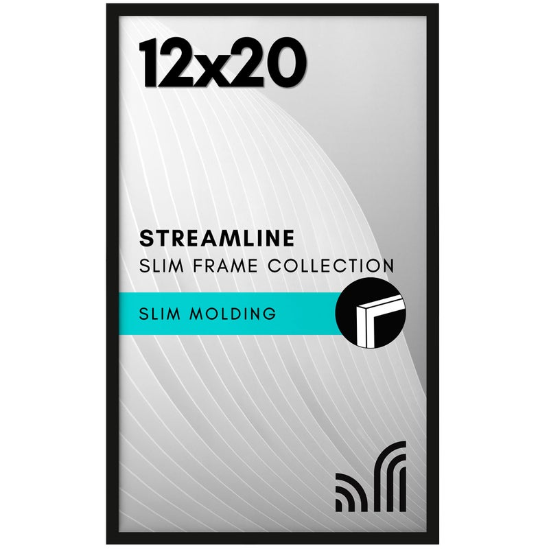 Americanflat 12x20 Picture Frame with Polished Plexiglass  Streamline Collection  Thin Border Picture Frame for Wall Display  Hanging Hardware Included  Black