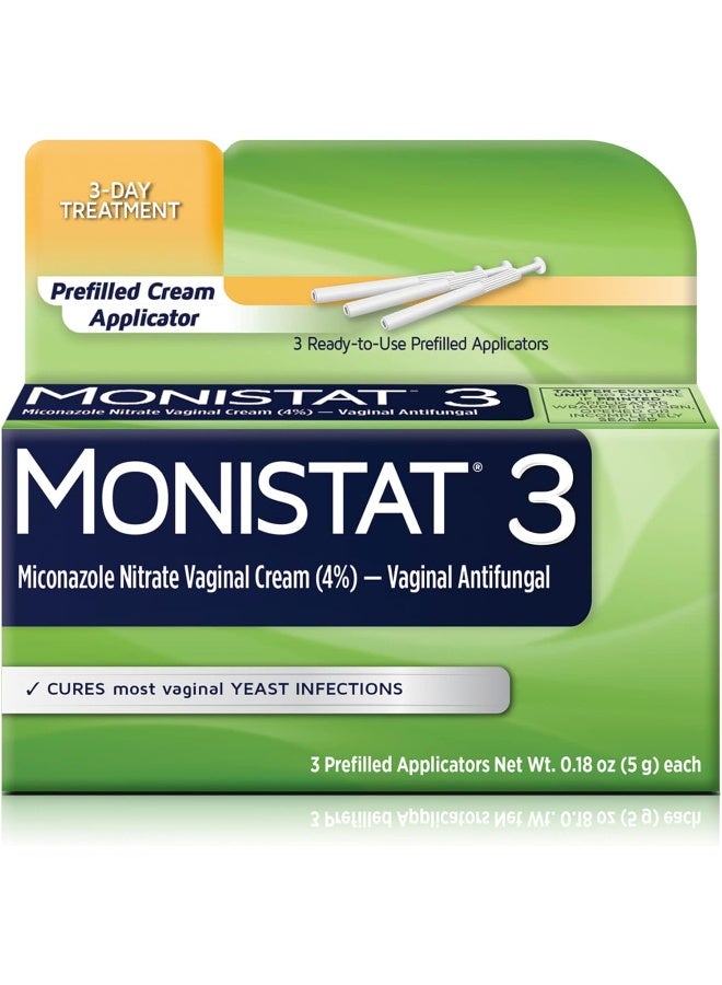 Monistat 3 Day Yeast Infection Treatment for Women, 3 Miconazole Pre-Filled Cream Applicators, 1 Pack - Image 1