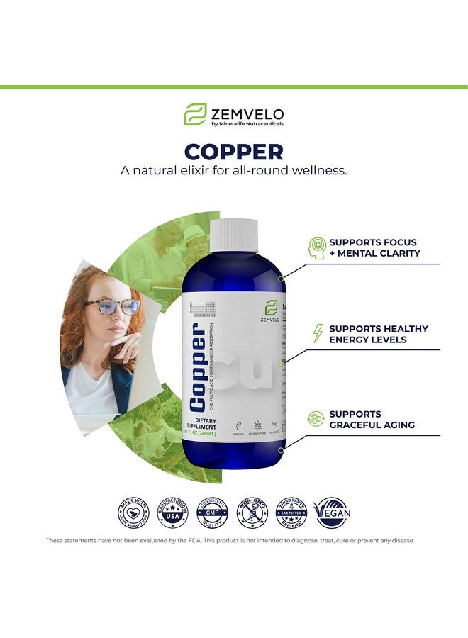 Zemvelo Liquid Ionic Chelated Copper | Natural Elixir for Healthy Connective Tissue | Healthy Hair, Skin, Nails & Collagen | Healthy Iron Levels | Mood Balance | 3 Month Supply - Image 3