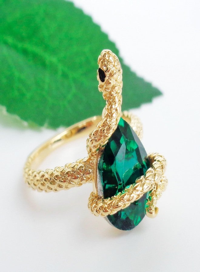 Navachi 18k Gold Plated Water Drop Green Crystal Zircon Snake Az0401r Ring (Sizes 7) - Image 5