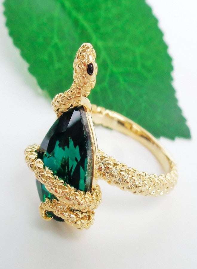 Navachi 18k Gold Plated Water Drop Green Crystal Zircon Snake Az0401r Ring (Sizes 7) - Image 3