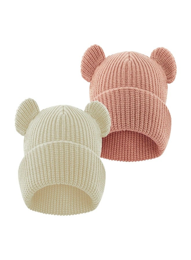 YATANAM Toddler Boy Winter Hat Baby Knit Beanie Girl Warm Hats Kid Bear Ear Beanies for Cold Weather (US, Age, 0 Months, 12 Months, Beige+Pink) - Image 1