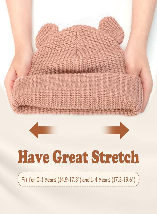 YATANAM Toddler Boy Winter Hat Baby Knit Beanie Girl Warm Hats Kid Bear Ear Beanies for Cold Weather (US, Age, 0 Months, 12 Months, Beige+Pink) - Image 3