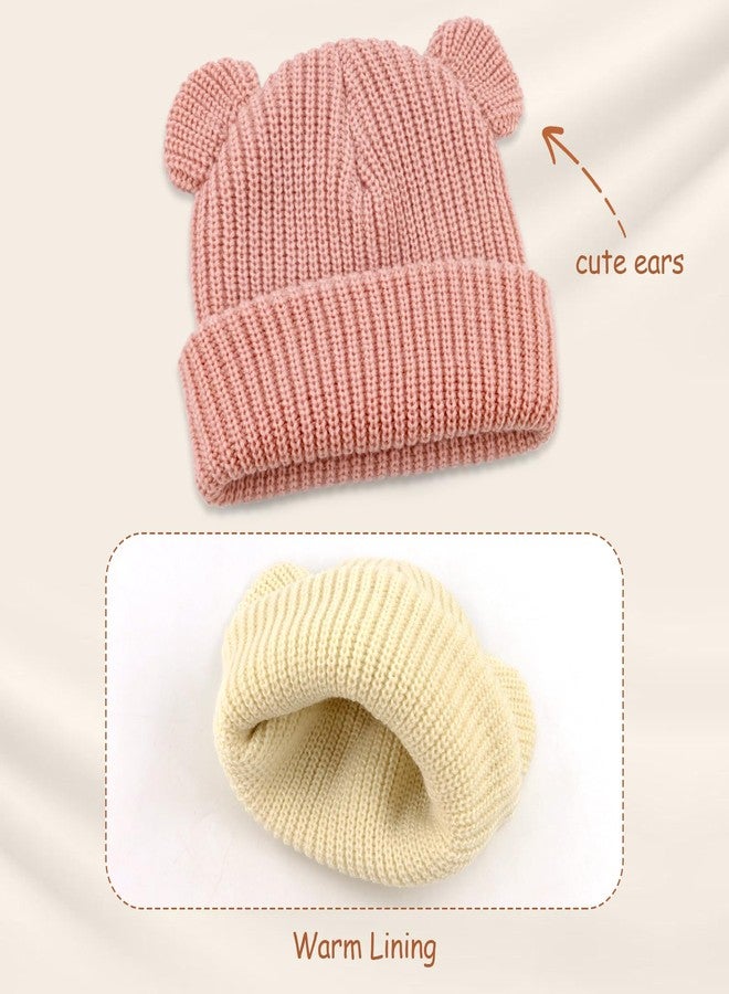 YATANAM Toddler Boy Winter Hat Baby Knit Beanie Girl Warm Hats Kid Bear Ear Beanies for Cold Weather (US, Age, 0 Months, 12 Months, Beige+Pink) - Image 4