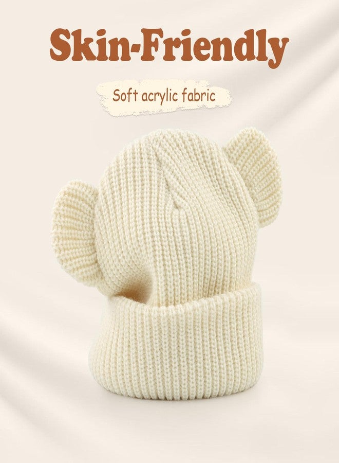 YATANAM Toddler Boy Winter Hat Baby Knit Beanie Girl Warm Hats Kid Bear Ear Beanies for Cold Weather (US, Age, 0 Months, 12 Months, Beige+Pink) - Image 2