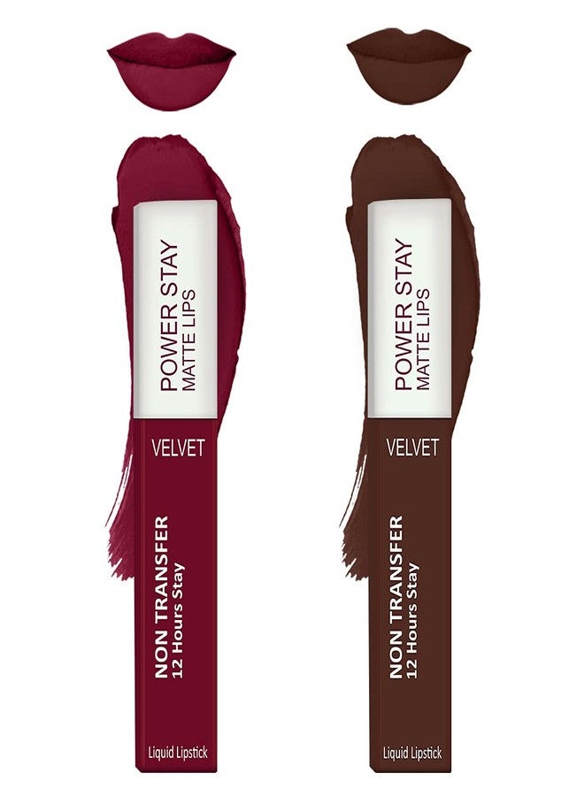 ForSure® Liquid Matte Lipstick Waterproof - Power Stay Lipstick combo (Upto 12 Hrs Stay) (Cherry Maroon, Deep Brown) - Image 1