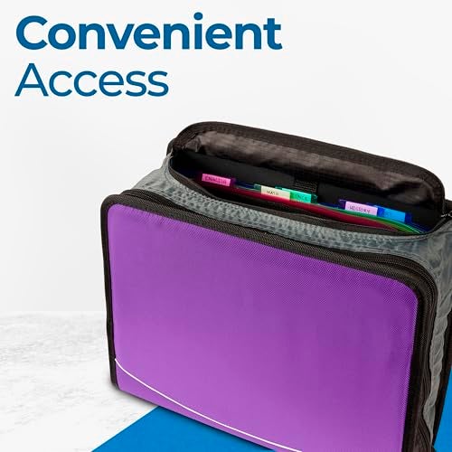 Case it Case-it Mighty Zip Tab School Zipper Binder | 3-Inch O-Rings, 600-Sheet Capacity, 5-Subject Expanding File Folder, Multiple Pockets & Storage Organizer, Shoulder Strap | D-146 Deep Purple - Image 3
