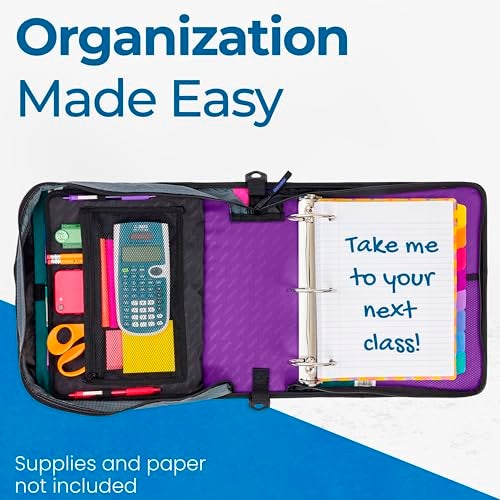 Case it Case-it Mighty Zip Tab School Zipper Binder | 3-Inch O-Rings, 600-Sheet Capacity, 5-Subject Expanding File Folder, Multiple Pockets & Storage Organizer, Shoulder Strap | D-146 Deep Purple - Image 4