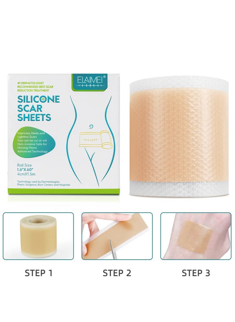 Elaimei - Silicone Scar Tape, Medical silicone scar remover sheet, stretch marks treatment waterproof silicone scar sheet 4cmx1.5m - Image 1