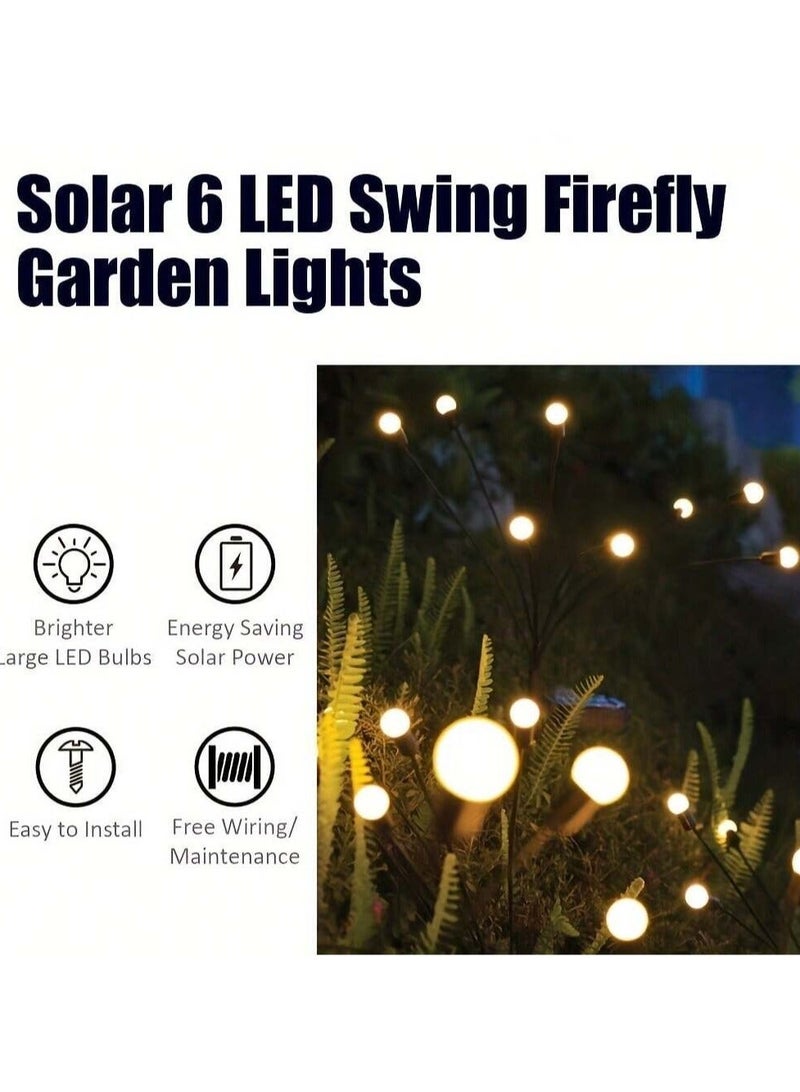 6 Pack Solar Garden Lights for Outdoor, Upgraded 6 LED Firefly Solar Swaying Lights, Sway by Wind, Waterproof Outdoor Lights Solar Powered for Yard Patio Pathway Decoration (Warm White) - Image 4