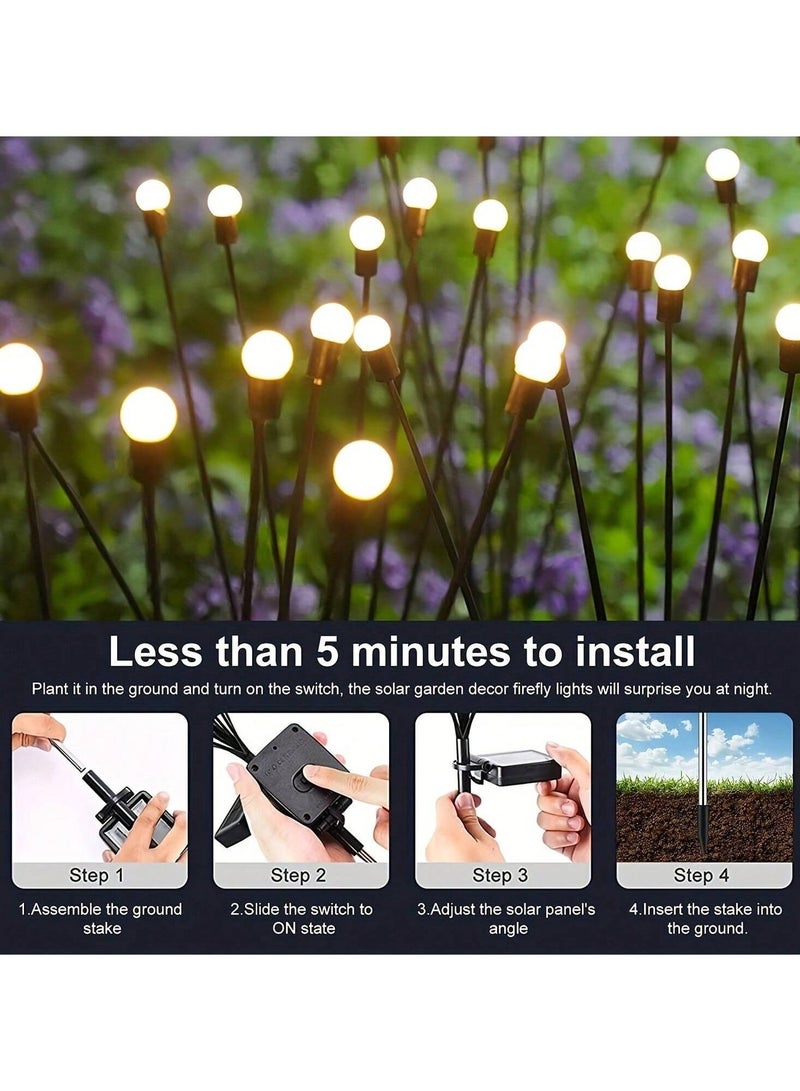 6 Pack Solar Garden Lights for Outdoor, Upgraded 6 LED Firefly Solar Swaying Lights, Sway by Wind, Waterproof Outdoor Lights Solar Powered for Yard Patio Pathway Decoration (Warm White) - Image 3