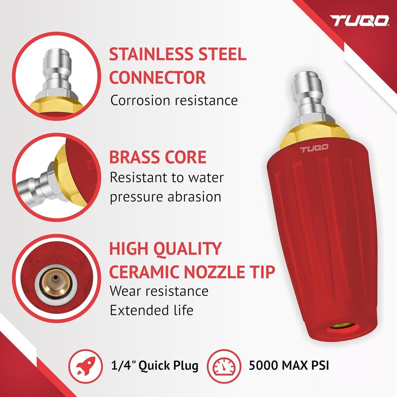 TUQO RU070 Rotary Nozzle | 1/4" Quick Plug | 360° Turbo Brass Nozzle with Rubber Casing | High Pressure Washer Accessory for Cleaning Cars, Concrete, Brick, etc | 70° Spray Angle | Turbo Nozzle - Image 2