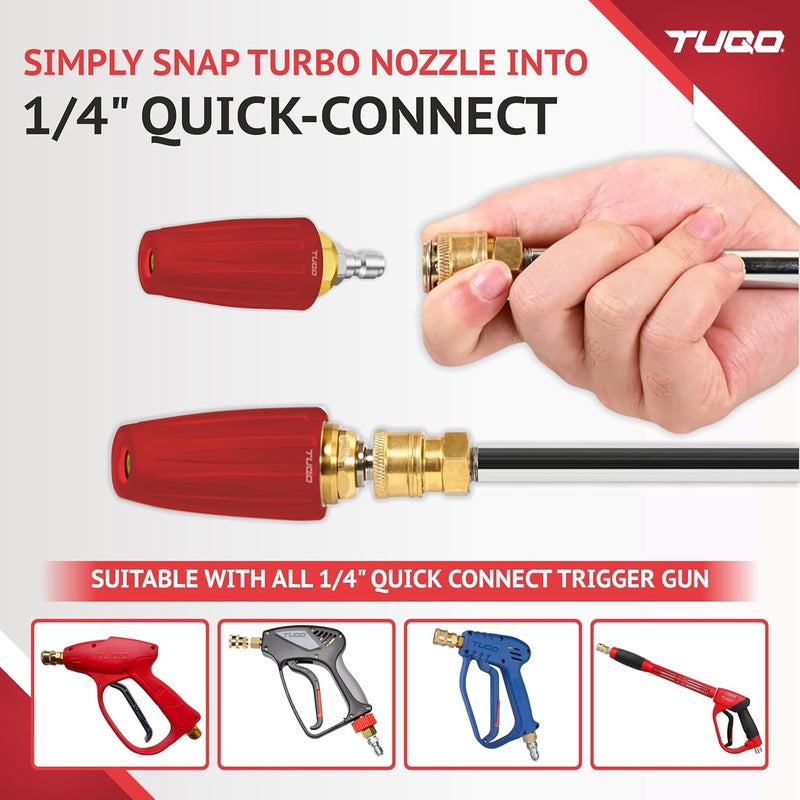 TUQO RU070 Rotary Nozzle | 1/4" Quick Plug | 360° Turbo Brass Nozzle with Rubber Casing | High Pressure Washer Accessory for Cleaning Cars, Concrete, Brick, etc | 70° Spray Angle | Turbo Nozzle - Image 4