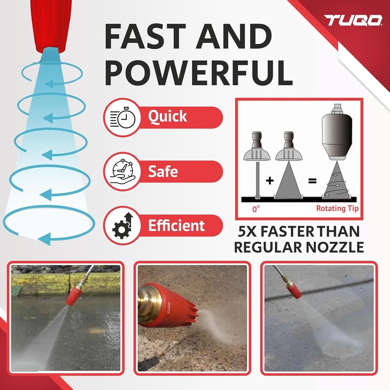 TUQO RU070 Rotary Nozzle | 1/4" Quick Plug | 360° Turbo Brass Nozzle with Rubber Casing | High Pressure Washer Accessory for Cleaning Cars, Concrete, Brick, etc | 70° Spray Angle | Turbo Nozzle - Image 5