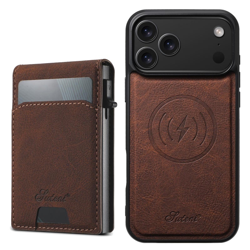 Suteni For Iphone 17 Pro Max H19 Litchi Grain 2-In-1 Magsafe Removable Card Box Back Phone Case(Brown) - Image 1