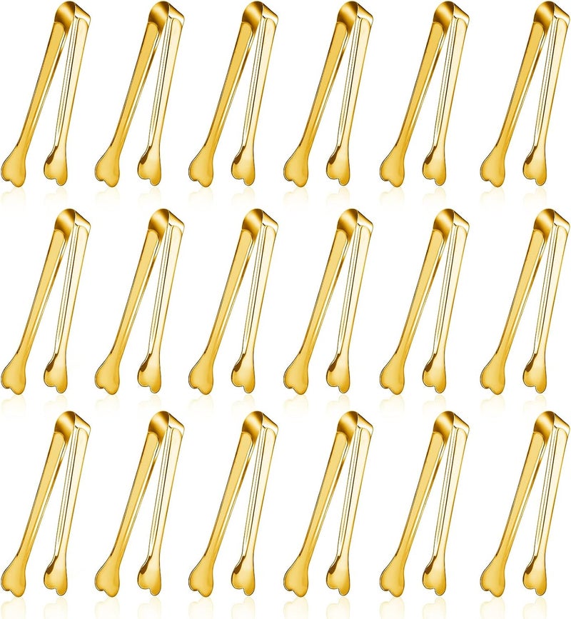 Dmoera 18 Pack Premium Small Serving Tongs, Mini Stainless Steel Appetizer Tongs 4.33Inch Gold - Image 1