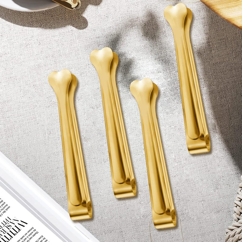 Dmoera 18 Pack Premium Small Serving Tongs, Mini Stainless Steel Appetizer Tongs 4.33Inch Gold - Image 4