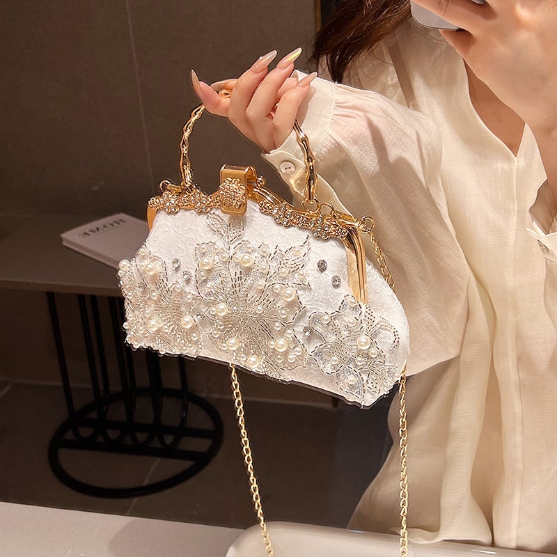 Women's Pearl Embroidered Lace Handbag - Image 2