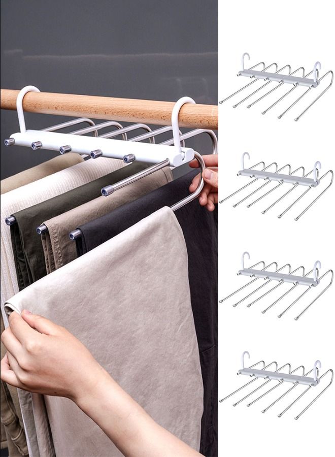 Taimi 6 in one Stainless Steel Trouser Hanger Space Saving Household Extendable Foldable Grey Pack of 4  - Image 1