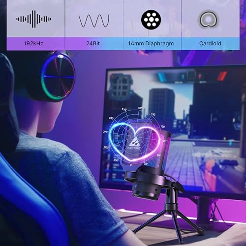 Audio Array AM-C46 Professional RGB USB Condenser Microphone Kit | Noise-Cancellation, Mute, Monitoring & Volume Controls | 192kHz/24bit Studio Quality | Gaming, Streaming, Podcast | Mac/PC/Mobile - Image 4