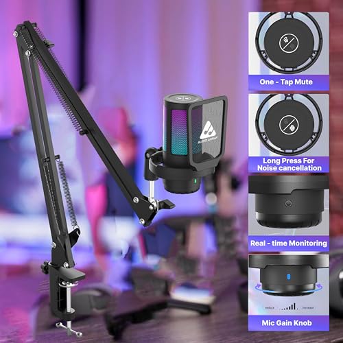 Audio Array AM-C46 Professional RGB USB Condenser Microphone Kit | Noise-Cancellation, Mute, Monitoring & Volume Controls | 192kHz/24bit Studio Quality | Gaming, Streaming, Podcast | Mac/PC/Mobile - Image 3